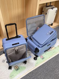 2024 New Fashion Thickened Large Capacity Front Opening Luggage Bag Ultra Lightweight Pull Rod Strong Travel Suitcase for Men And Women