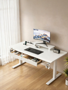 SUMUYUAN | Electric Adjustable Wooden Desk With Drawer For Dual Use Gaming And Computing