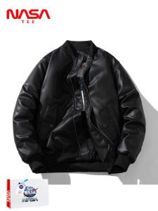NASA Joint-Name Washed Leather Coat Cotton-Padded Baseball Uniform Men and Women Autumn and Winter Fashion Brand Casual Easiest for Match Padded Cotton-Padded Jacket Outerwear