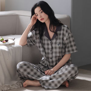 Miiow | Pure Cotton Womens Sleepwear Short Sleeve Cardigan With Chest Pad Summer Lightweight Home Clothes Can Be Worn Outside