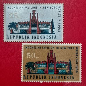 Prangko Indonesia lawas Koleksi Kuno 2 Pcs Pavilion Tahun 1964 UN USED