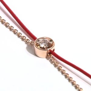 Chow Sang Sang 周生生 PROMESSA Love Knot 18K Rose Gold Brown Diamond Bracelet with Red Thread 88380B