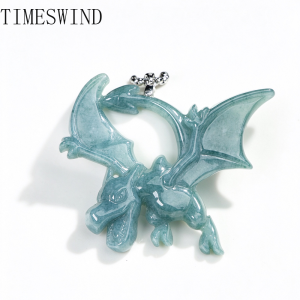 TIMESWIND Authentic A-type Jade Blue Water Fossil Pterosaur Pendant Titanium Steel Necklace for Women Men Gift with Certificate