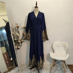 Middle East Arab Womens Embroidered Open Cardigan Long Robe Dubai Fashion Long Skirt Loose Long Sleeve Clothing High Waist A-Line Dress Summer Season