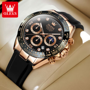 OLEVS | OLEVS Watches for Men Chronograph Analog Quartz Watch Moon Phase Silicone Diamond Waterproof Luminous Quartz Wrist Watches