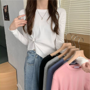 Fashionable Long Sleeve T-Shirt Womens Base Shirt Student Top Irregular Design Korean Style Autumn New Arrival Solid Color