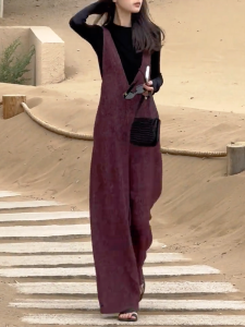 Elegant Purple Off-The-Shoulder One-Piece Pants Womens Loose Wide-Leg Pants High Waist Floor-Length Fashionable Autumn New Style