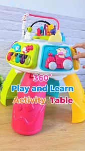 GOODWAY 360 Play Learn Musical Activity Table Baby Educational Toy for Kids 0 to 3 Years Interactive Learning Center with Lights Sounds Buttons Early Development Sensory Motor Skill Training Color Shape Recognition Perfect Gift for Infant Toddler
