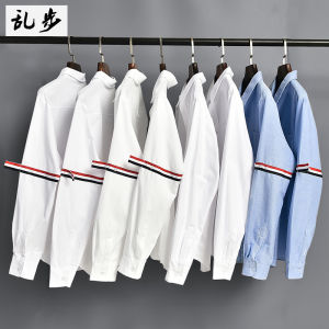 Casual Long Sleeve Mens Shirt Stylish White Cotton Polyester Blend Autumn Winter Versatile Fashionable Top Youth Trend Sharp Collar