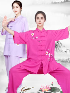 New 2025 Womens Cotton Linen Hand-Painted Martial Arts Performance Tai Chi Clothes Breathable Large Size Eight Pieces Set
