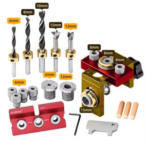 Woodworking 3 In 1 Doweling Jig Kit -Adjustable Wood Dowel Punch Locator Aluminum Pocket Hole Jig Cabinet Hole Drill Guide Tool