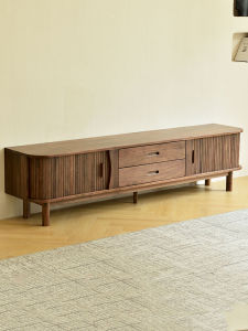 Modern Minimalist North American Black Walnut TV Cabinet Living Room Small Model Luxury Storage Cabinet Solid Wood Floor Cabinet