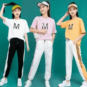 Girls summer suits 2024 New 12 Fashionable 13 Older Children 14 Girls Sports Short Sleeve Two-Piece Suit 15 Years Old