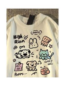 Loose Cotton T-Shirt Mens Short Sleeve Printed Casual Comfortable Breathable Summer Top Korean Style round Neck Tee