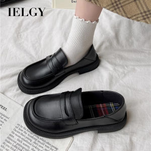 IELGY Leather Shoes Women’s British Style Black Slip-On Loafers Flat Japanese JK