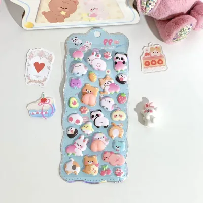 Soft and Cuddly Animal Stress-Relief Squishy Stickers - Cute Little Rabbit 3D Bubble Stickers for Children Girls as Rewards