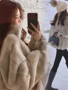 Korean Style Faux Fur Coat Women Autumn Winter Loose Fit Faux Otter Fur Lined Zipper Hoodie Plush Versatile Streetwear
