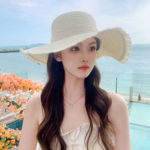Chic Japanese Style Straw Hat with Fringe And Butterfly Knot for Women Beach Vacation Casual Sunscreen Hat Elegant round Top