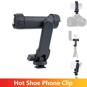 Camera Hot Shoe Phone Clip Holder 360° Rotatable Phone Mount with Cold Shoe for iPhone Samsung Mobile Phone Smartphone Vlog