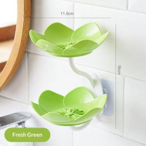 【D】Double Layer Lotus Soap Dish Punch-Free Wall Mounted Easy Install Non Slip Soap Rack for Kitchen Sink Side