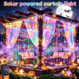 WELPUR | Đèn Rèm Năng Lượng Mặt Trời 300 LED Nâng Cấp Đèn Thác Nước Với 8 Chế Độ Đèn Dây Trang Trí Ngoài Trời Cho Giáng Sinh Đám Cưới Tiệc Tùng