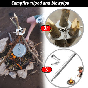 Camping Hanging Tripod Pot Rack Hanger BBQ Steel Rack Tripod For Picnic Blow Fire Tube Blowing Fire Stick Bonfire Party Tool
