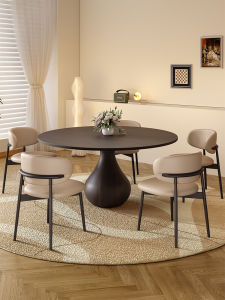 Italian Normcore Large and Small Apartment Type Modern Light Luxury For Home Retro Style Black Walnut Color round Embedded Turntable Dining Table