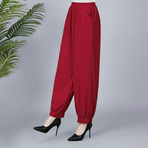 Quần Lửng Vải Lụa Cotton Mùa Hè Mỏng Thời Trang Rộng Rãi Phong Cách Dân Tộc Quần Khiêu Vũ Công Viên Thường Ngày Cho Phụ Nữ Trung Niên Và Cao Tuổi