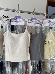 Fixed Cup Pearl Protein Cotton Strap Womens One-Piece Gathered Outerwear Inner Match Tagkita Tank Top Short Style Pure Color