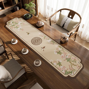 New Chinese Style Tea Table Mat Flag Waterproof Long Strip Tablecloth National Style Tea Ceremony High End Tea Desk PVC