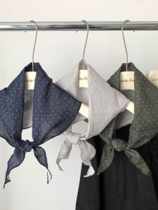 Khăn Choàng Tam Giác Vải Lanh Cotton Mùa Hè Mỏng Đa Năng Cho Nữ Khăn Quàng Cổ Họa Tiết Chấm Bi Phong Cách Hàn Quốc