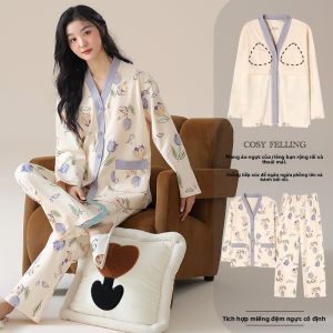 Bộ đồ ngủ nữ MiiOW bằng cotton dài tay dễ thương thoải mái - mùa xuân thu