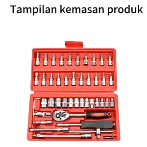 Shenar Socket Wrench Pas Socket Set 1/4 Car Repair Tool 46 pcs Lengkap Socket Tool Kit Pas Ring L Motor Mobil - cod