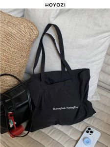 Original HOYOZI Waterproof Black Canvas Tote Bag Womens Fashionable Versatile New 2025 Soft Nylon Fabric Large Size Casual