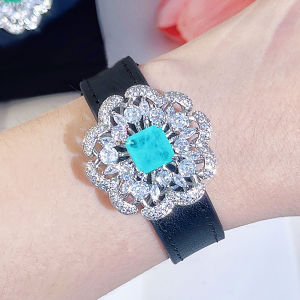 SEQUITO New Arrival Women Fashion Wrist Jewelry Pave Setting Multicolor AAAAA Zirconia Adjustable Leather Belt Floral Shape Daily Wear Bracelet Bangle B223