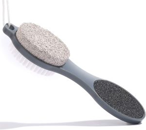 4 in 1 Pedicure Tool Foot Scrubber Brush Foot File Callus Remover with Foot Rasp Pumice Stone Nail Cleaning Brush