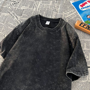 Washed Vintage Short Sleeve T-Shirt Mens Summer New Loose Heavyweight Pure Cotton round Neck Fashionable Casual Top