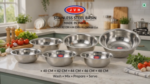 JVH Basin Made in India Stainless Steel Bowls Set 40cm 42cm 44cm 46cm 48cm Kitchen Utensils