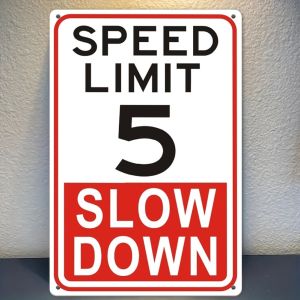 CIFbuy | [Vintage Metal Speed Limit Sign] 1pc Vintage Metal Speed Limit 5 Slow Down Sign - 8x12 Inch Retro Wall Decor for Home Garage