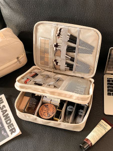 Large Capacity Portable Makeup Bag Womens Handbag Cosmetic Brush Travel Toiletry Storage Bag Cubic Shape Pure Color Design