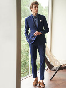Blue Mens Business Suit Elegant Wedding Groom