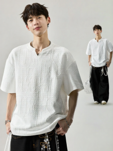 SZON | Muscle Texture Lettering Cleanfit V-Neck Loose Fit T-Shirt
