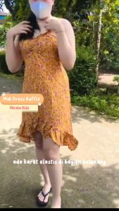 Midi Dress Ruffle Wanita - Daster Lekton Tali Kecil