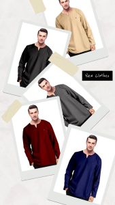 Baju Kurta Koko Pria Muslim Modern Polos Tangan Panjang Kerah V