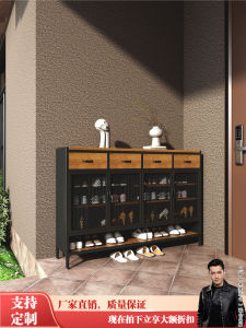 Punk Iron Sheet Entry Door Shoe Cabinet Home Doorway Multi-Layer Solid Wood Industrial Style Entrance Cabinet Shoe Cabinet Integrated Customization