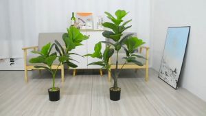 ⭐️6S+ simulation🍃Artificial Plant big size 85/95/105CM High-Quality Tree Garden living home Free stone+flower pot decor Artificial Palm Ficus pandurata Fake ficus lyrata Plant For Indoor House Home Wedding Office Decoration