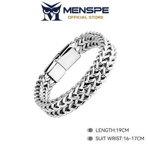 MENSPE Silver Cuban Chain Bracelet Silver Stainless Steel Fashion Chain Bracelet Double-layer Magnetic Buckle Bracelet Boyfriend Girlfriend Gift Fashion Jewelry Accessories Simple Safety Buckle for Men Women Gift Package
