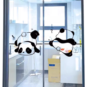 Cartoon Cute Panda Pattern Hollow out Fridge Sticker Kitchen Bathroom Balcony Glass Door Decal Decoration PVC Flat Wall Sticker
