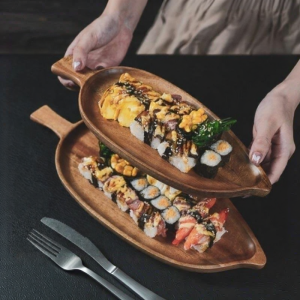 Japanese Maple Leaf Wooden Tea Tray for Afternoon Snacks and Sushi