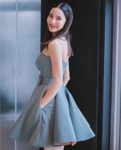 P014-010 PIMNADACLOSET - Sleeveless Spaghetti Straps Twill Stripe Mini Dress With Belted